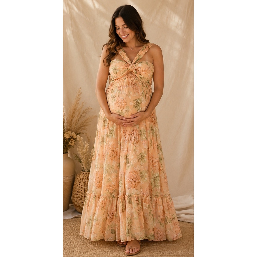 Bump Biddy Maternity Halter Maxi Dress Fairycore Coquette Cottagecore Whimsical